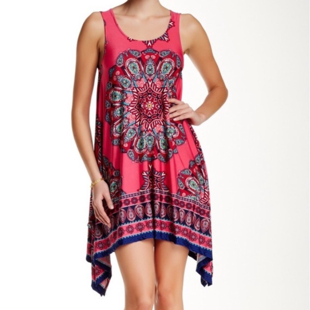 WEST KEI Sleeveless Crochet Yoke Bohemian Swing Dress Size Large